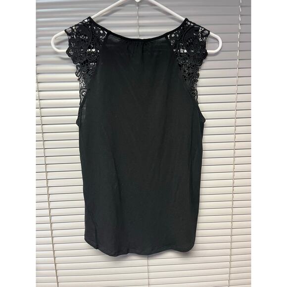 H&M Black Sleeveless Top Lace Shoulder Detail Small Elegant Casual Blouse Soft - Picture 2 of 8